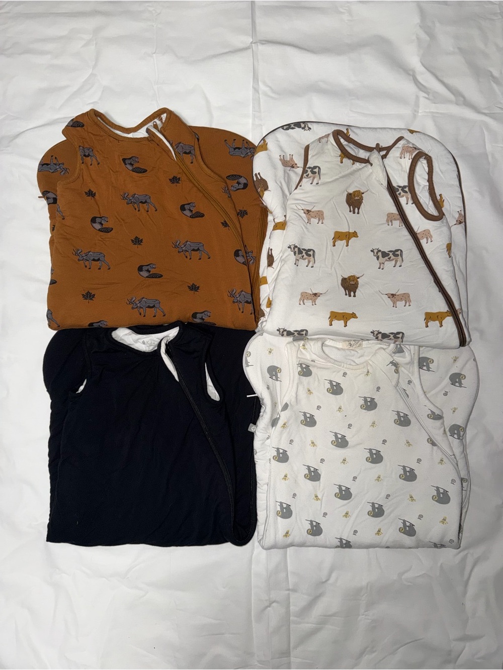 Kyte baby 4 Pack Kids Pajama Sleep Sacks - Brown, White, Navy, Cream size SMALL